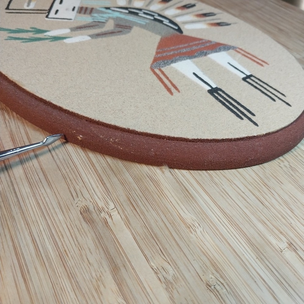 Navajo Sand Painting Signed Native American Sand Art Wall Decor Oval 9x7" READ - Picture 3 of 14